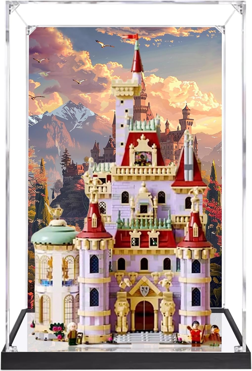 Acrylic Display Case for Lego 43263 Beauty and The Beast Castle Building Set– Dustproof Display Box & Showcase, Display Box Compatible with Lego 43263 -Only Display case (Base Spray+Mirror)