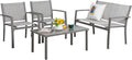 Vongrasig 4 Pieces Patio Furniture Sets,Outdoor Patio Conversation Sets with Glass Coffee Table, Small Porch Balcony Furniture, Patio Table and Chairs Set for Garden, Backyard (Silver)