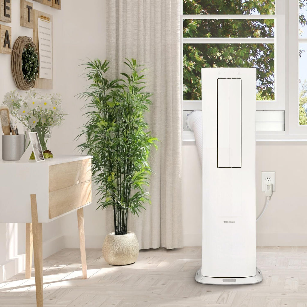 Hisense 8,000 BTU Portable Inverter Air Conditioner with Dehumidifier, Quiet Operation & Dual Hose Design, AC Heater Combo Unit for Room in White
