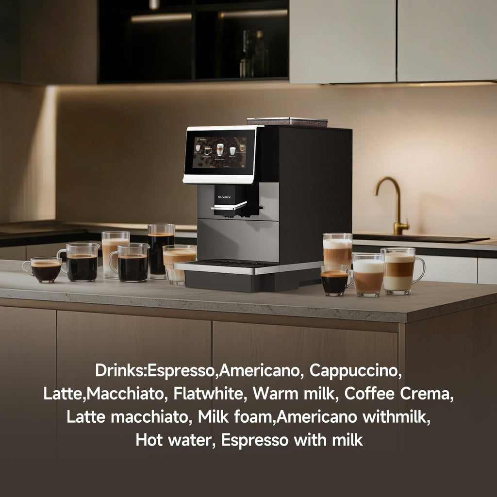 DR.COFFEE C12 Fully Automatic Coffee Machine, Espresso Machine With Ceramic Flat Burrs, 9 Grind Size Options, 7' HD Large Touchscreen, 4 Water Tank for Office Use