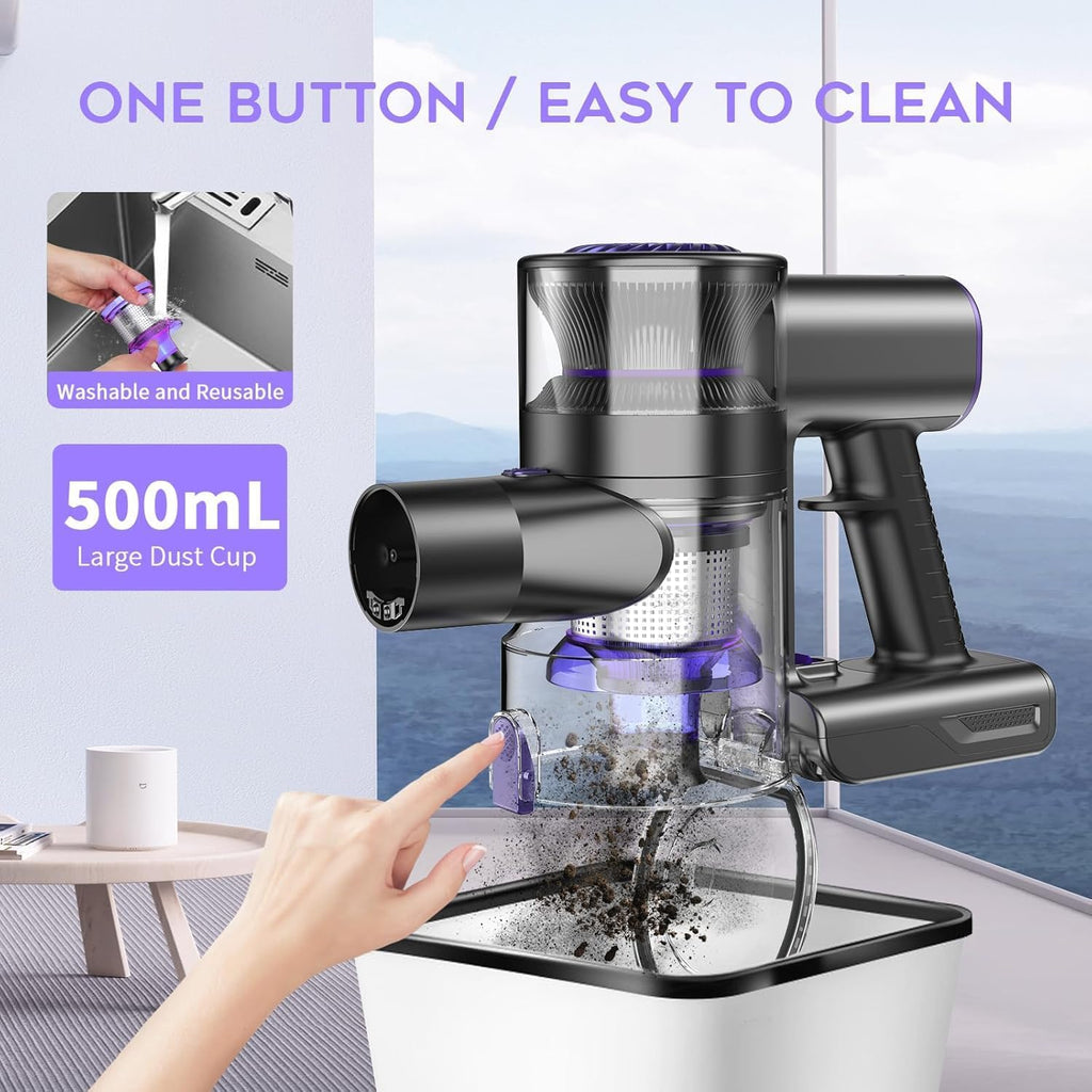 MBTTODF Cordless Vacuum Cleaner,Self-Standing Vacuum Cleaners for Home,Powerful Suction Stick Vacuum Cordless Rechargeable with LED Touch Screen Lightweight Vacuum for Pet Hair Carpet