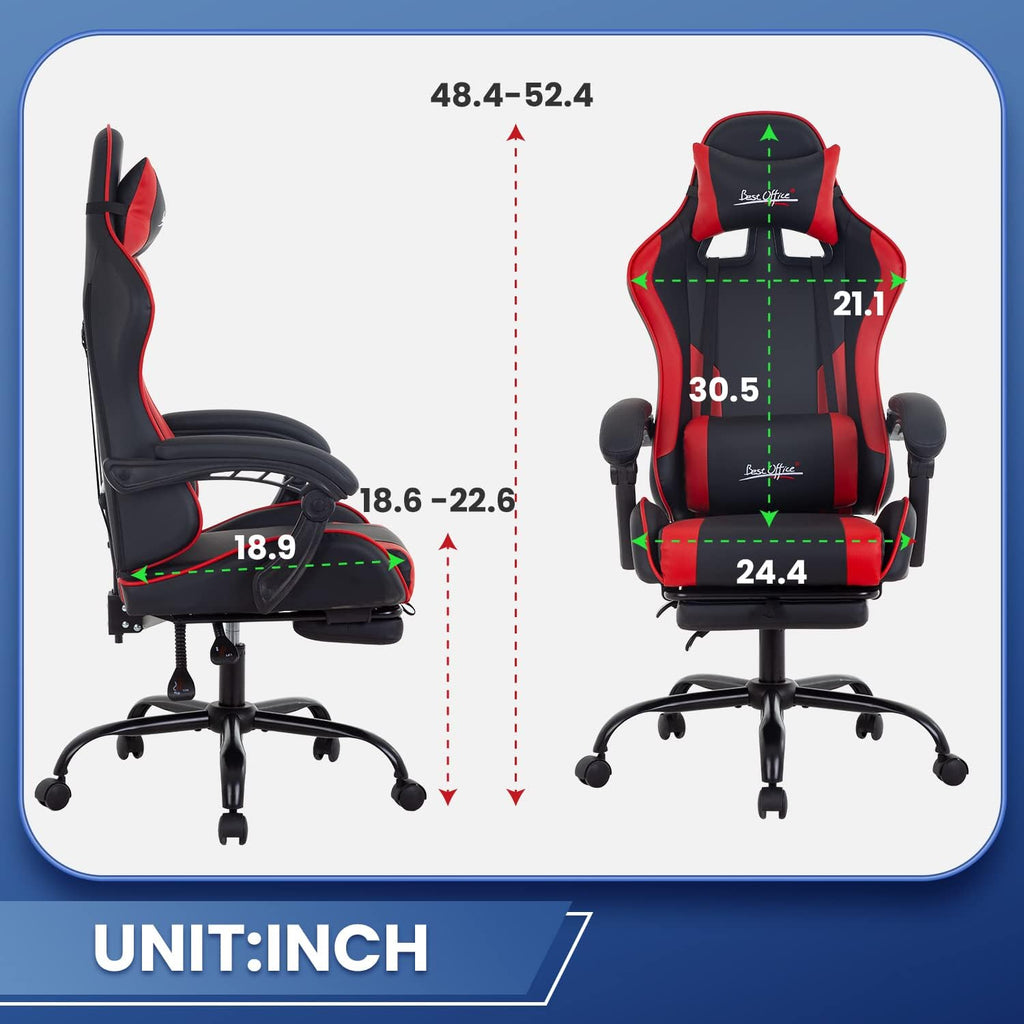 Gaming Chair Office Chair Desk Chair with Footrest Lumbar Support Headrest Armrest Task Rolling Swivel Ergonomic E-Sports Adjustable PC Gamer Chair (Red)
