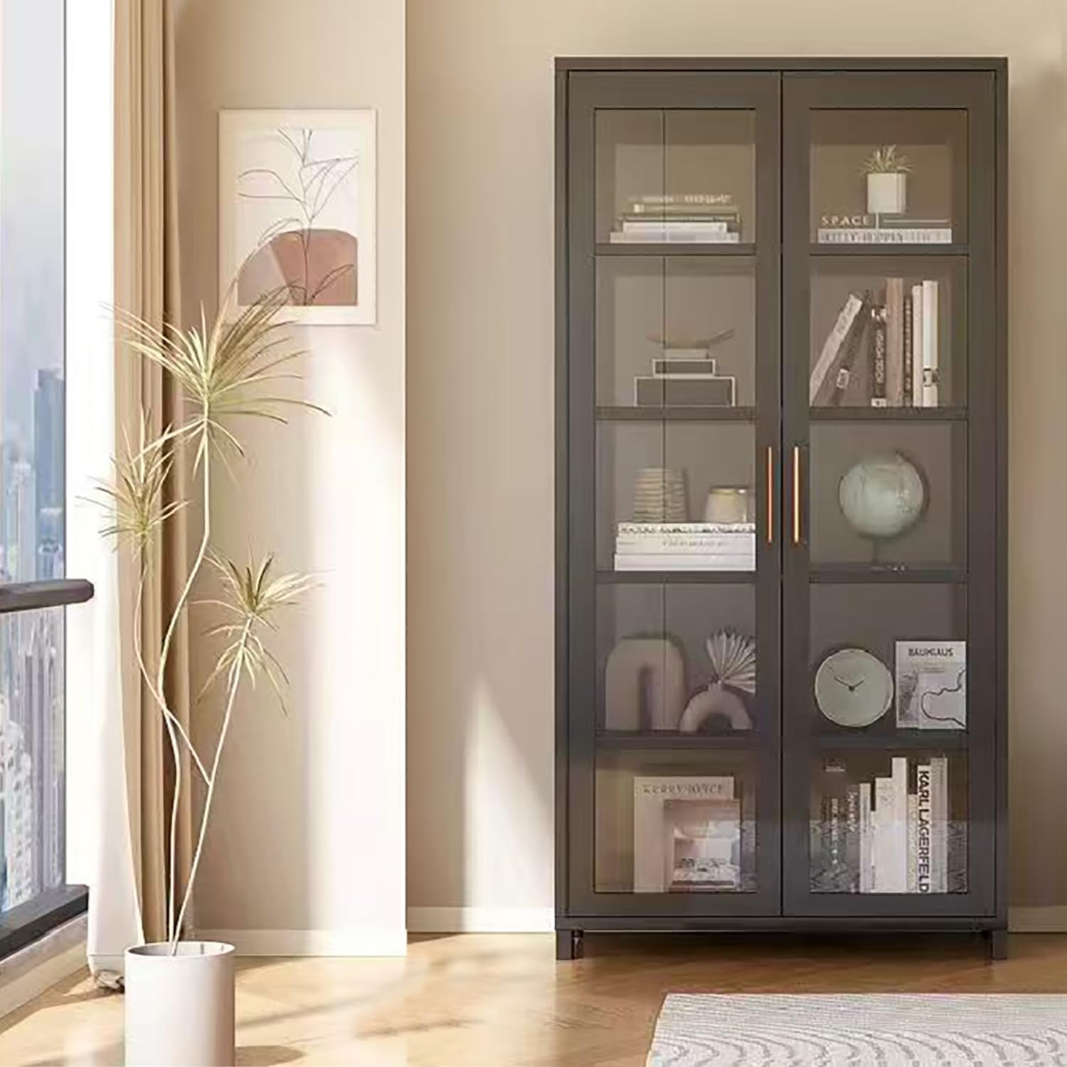 Display Cabinet with Glass Doors, 5-Tier Metal Curio Cabinet, Glass Display Cases for Figurine, Toy Organizers Rack & Display Shelf, Kids Bookcase for Home Office, Playroom, Living Room