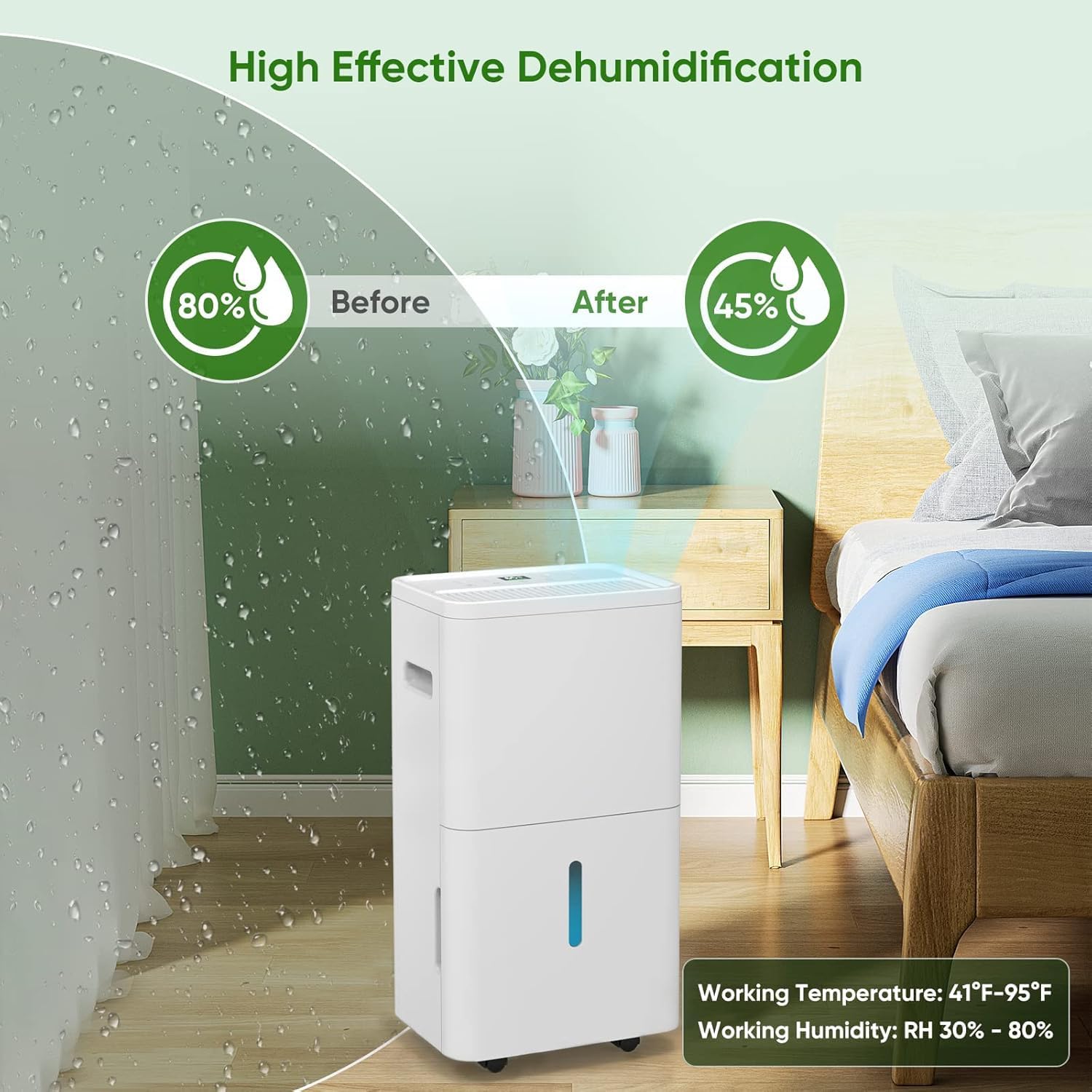 Dehumidifier, Dehumidifier for Basement with Drain Hose Max 70 Pints, Dehumidifiers for Home up to 4,500 Sq. Ft, Ideal for Bedroom, Bathroom & Large Rooms, Humidity Control, Dry Clothes, 24HR Timer