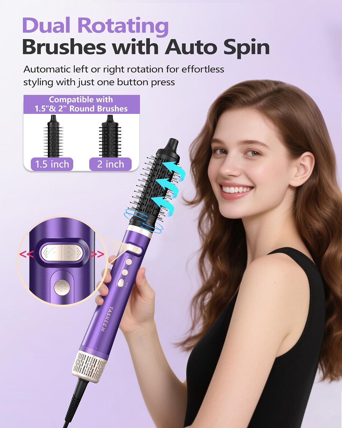 TASNEEM 7 in 1 Hot Air Brush & Rotating Hair Dryer Brush, Air Styler with Auto-Wrap Curlers, Ionic Blow Dryer, Straightener & Oval Brush, Without Heat Damage Multi-Styler with Travel Case