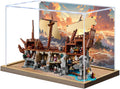 Acrylic Display Case for Lego 21363 The Goonies Pirate Ship Building Set– Dustproof Display Box, Display Box Compatible with Lego 21363-Only Display case (Back Spray Wooden Base 3)