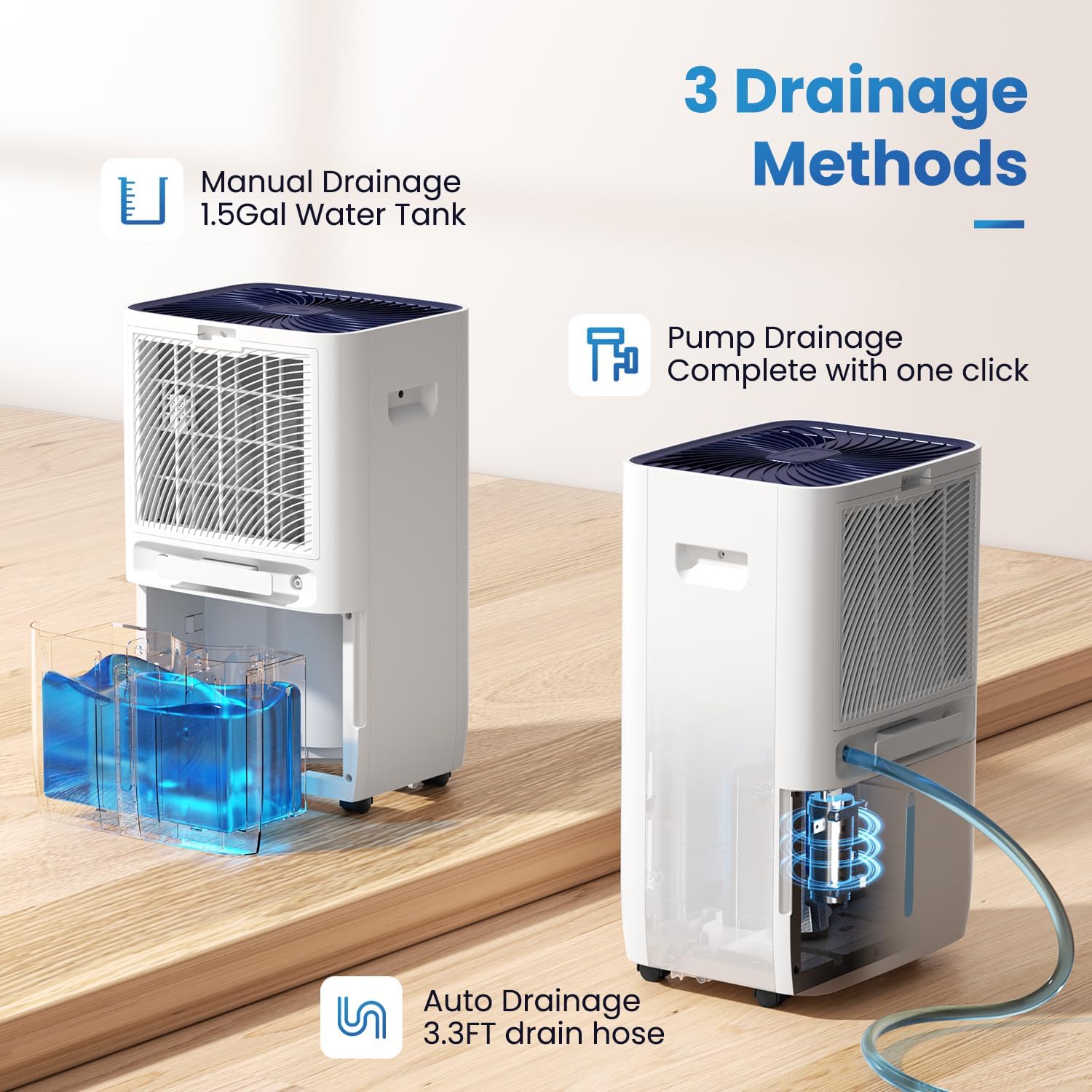 8500 Sq. Ft Dehumidifier for Basement, Large Rooms - 150 Pints Dehumidifier with Drain Hose, Built-in Pump, Dust Removal, Auto Defrost, Intelligent Humidity Control, 3 Smart Modes