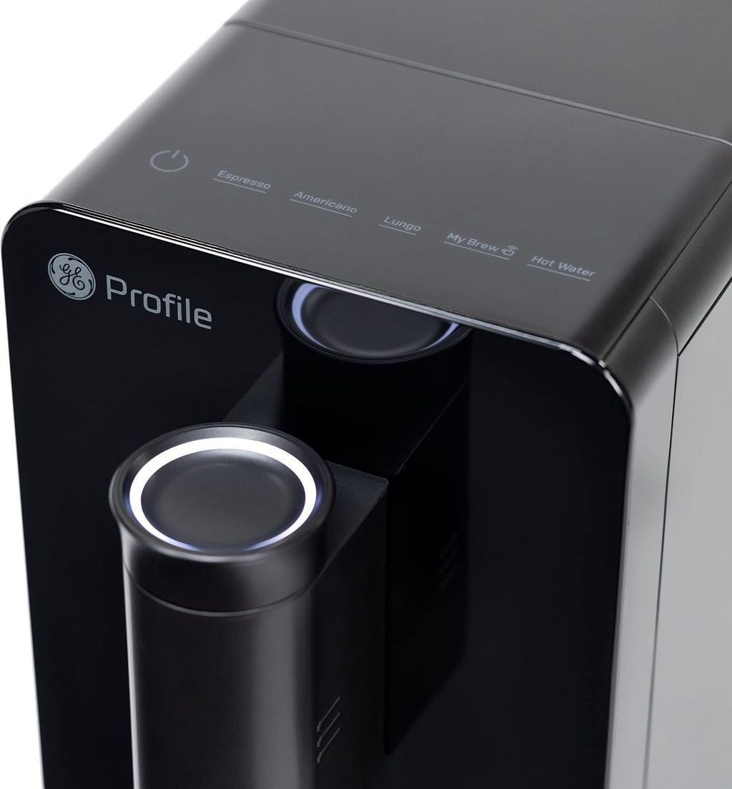 GE Profile Automatic Espresso Machine | Brew in Less Than 90 Seconds | 20 Bar Pump Pressure for Balanced Extraction | Five Adjustable Grind Size Levels | WiFi Connected for Drink Customization | Black