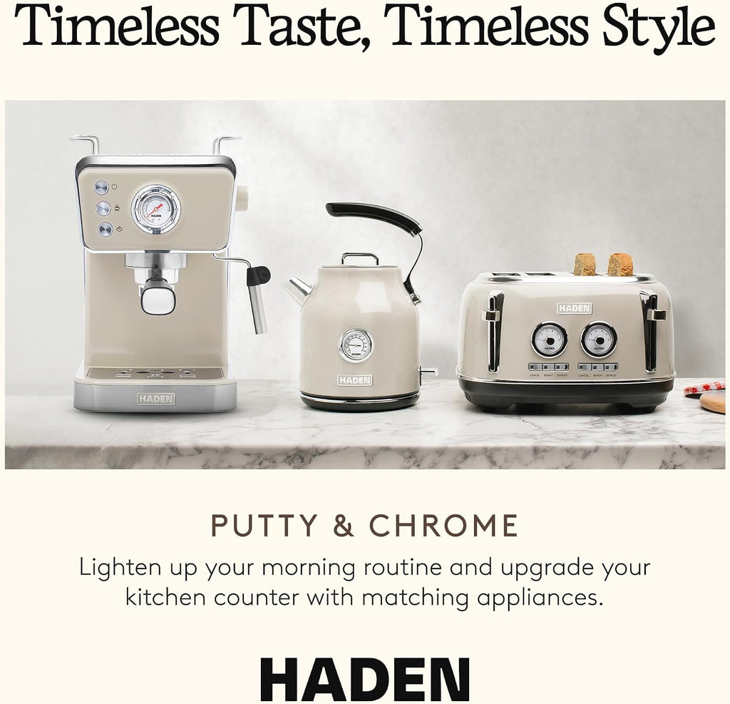 HADEN Barista Brew Espresso Coffee Machine, Stainless Steel Espresso Maker with Milk Frother and Steamer Function and 1.5L Water Tank, Putty & Copper