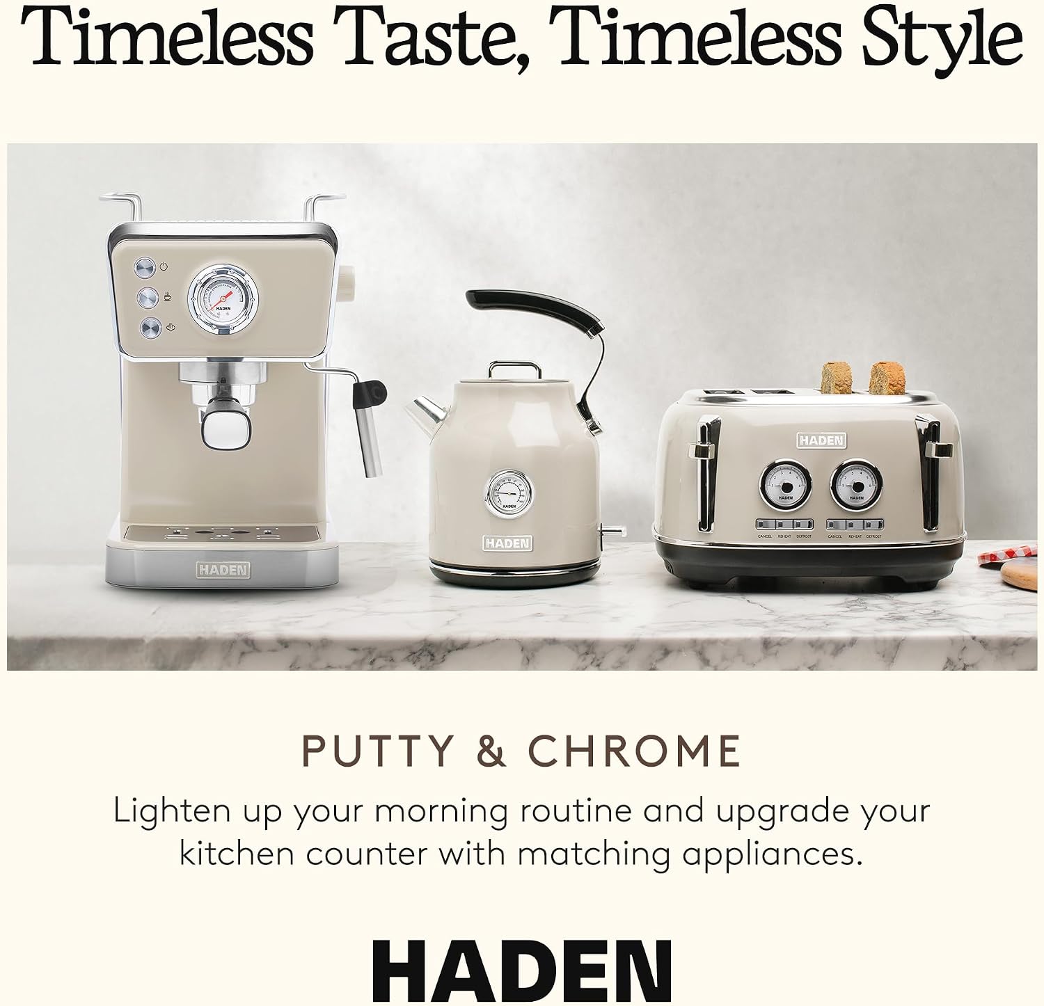 HADEN Barista Brew Espresso Coffee Machine, Stainless Steel Espresso Maker with Milk Frother and Steamer Function and 1.5L Water Tank, Putty & Copper