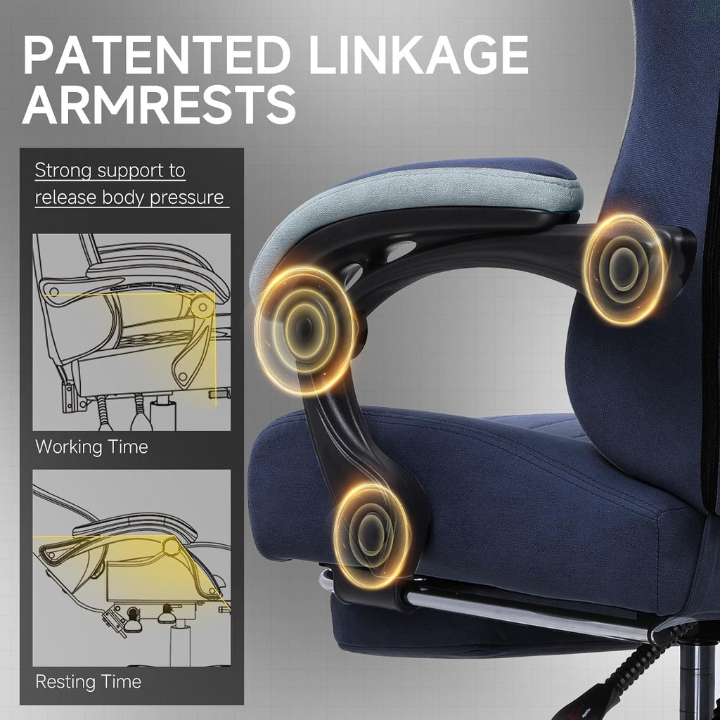 GTPLAYER Gaming Chair, Computer Office Chair with Pocket Spring Cushion, Linkage Armrests and Footrest, High Back Ergonomic Computer Chair with Lumbar Support Task Chair with Footrest
