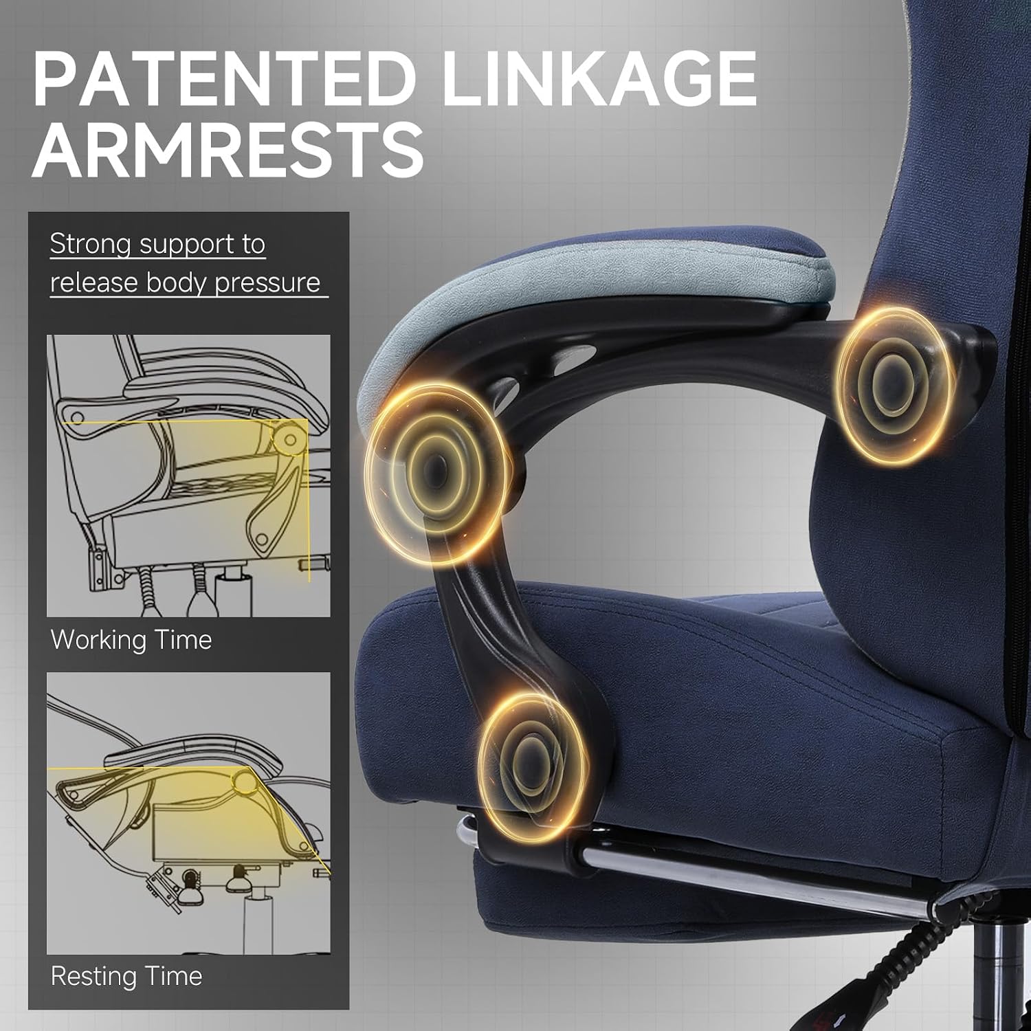 GTPLAYER Gaming Chair, Computer Office Chair with Pocket Spring Cushion, Linkage Armrests and Footrest, High Back Ergonomic Computer Chair with Lumbar Support Task Chair with Footrest