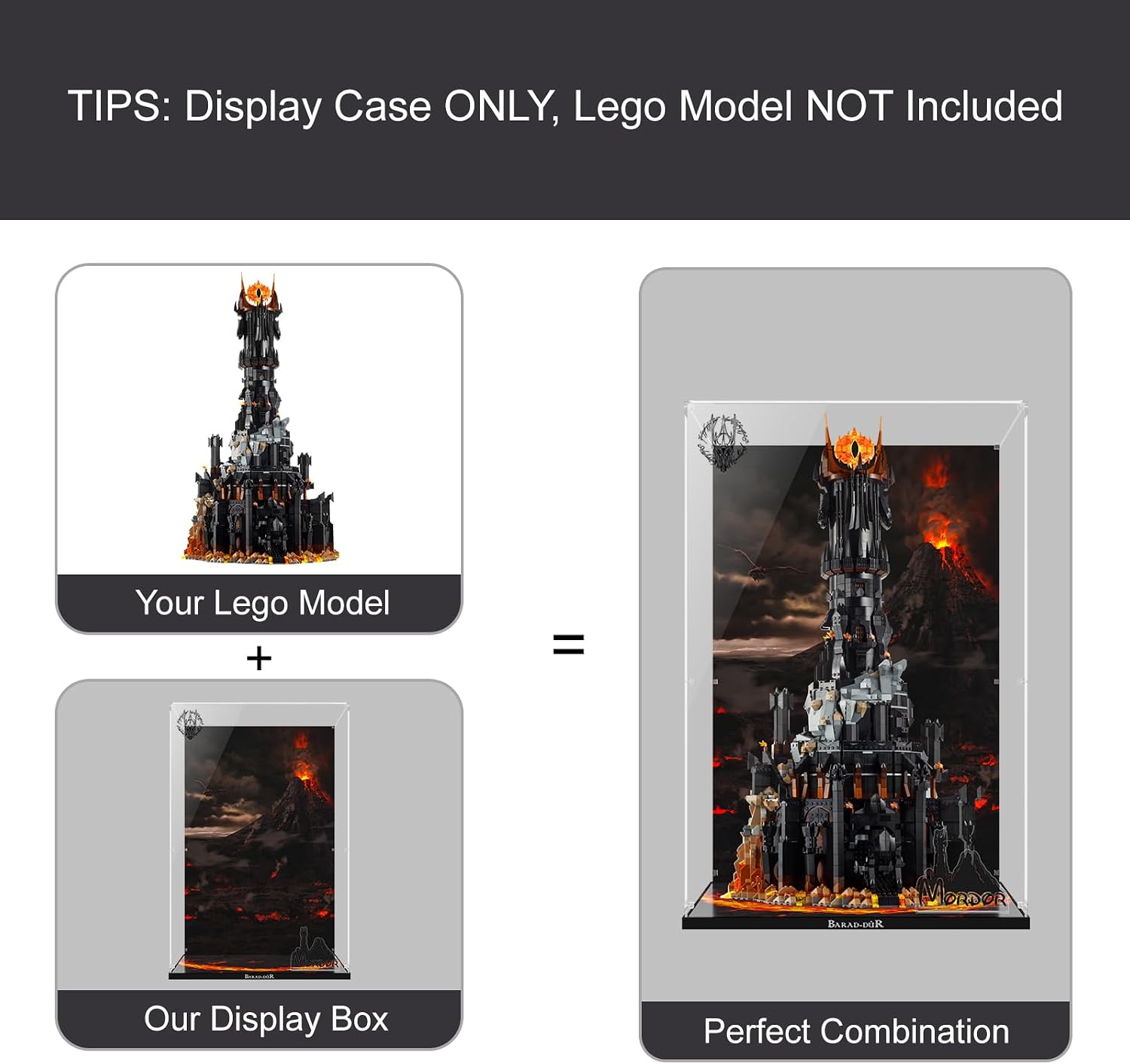 Clear Acrylic Display Case for Lego 10333 The Lord of The Rings: Barad-dûr – Dust-Proof Protective Showcase Box (Lego Set NOT Included)