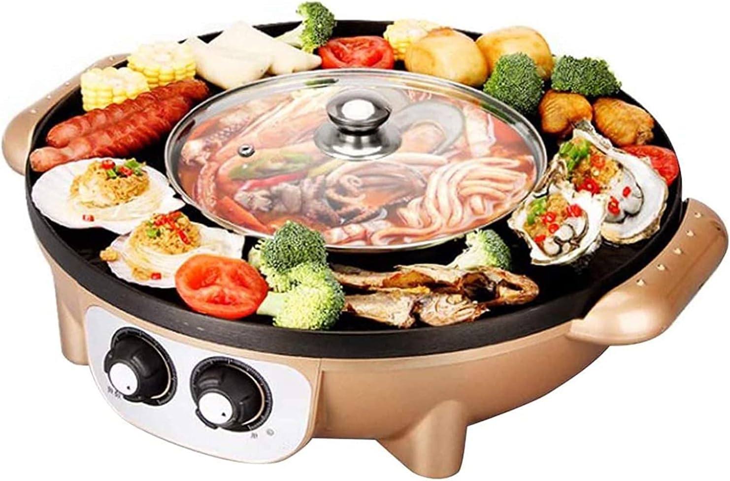 Barbecue Hot Pot Double Pot,Electric Barbecue Grill Indoor Hot Pot Chafing Dish,Large Capacity Multi-Functional Non-Stick Pan Electric Oven