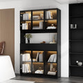 Curio Display Cabinet with Light, Storage Shelves with Pop-up Glass Doors, 3 Drawers & 3 Color Light, Collectibles Cabinet Display Shelf, Bookshelf Showcase for Living Room, Black w/Hutch