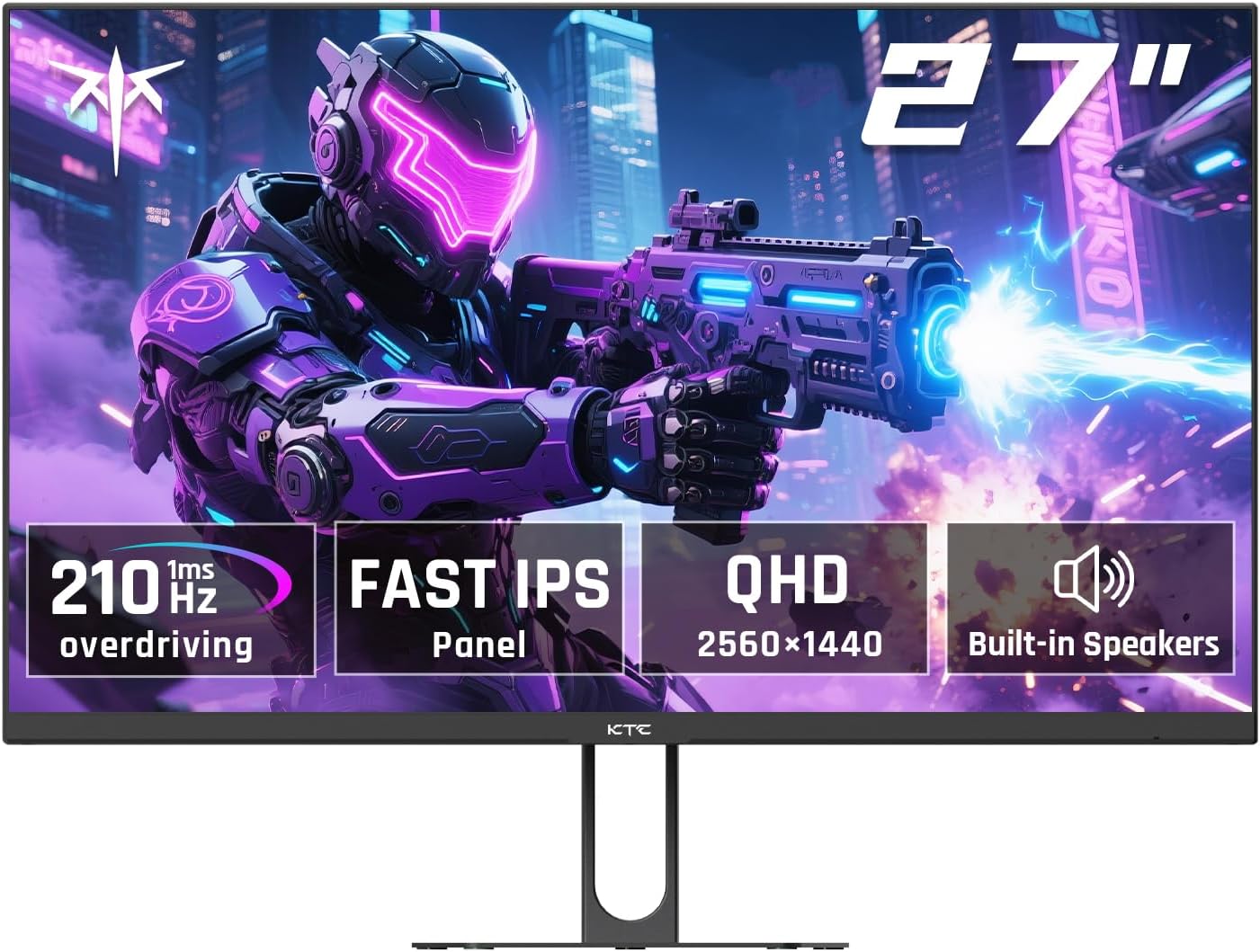 KTC 27 Inch QHD Gaming Monitor, 2K 200Hz Up to 210Hz 1ms Fast IPS Computer Monitor, HDR400, 1440P with Adaptive Sync, Built-in Speakers, HDMI Displayport, Tilt Adjustment, VESA Compatible, H27T22C-3