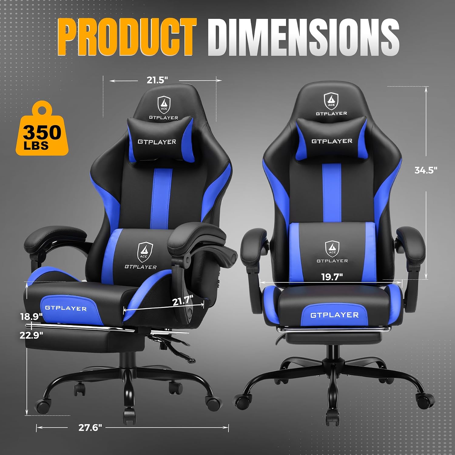 GTPLAYER Gaming Chair with Foot Rest & Pocket Spring Cushion, Ergonomic High Back Computer Chair with Headrest & 360°-Swivel Seat for Home Office Desk, PU Leather, Blue