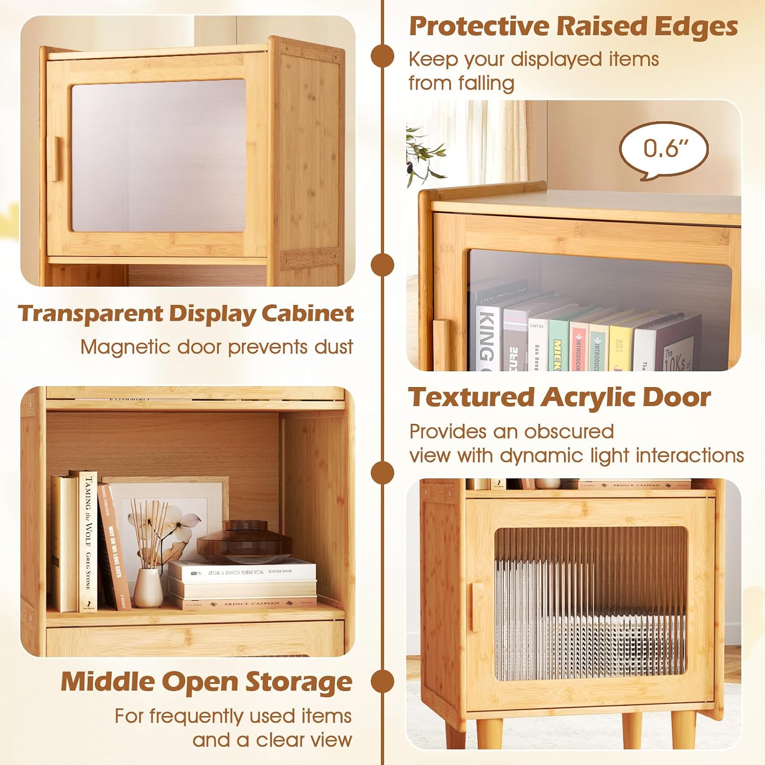 Giantex Set of 2 Bamboo Storage Cabinet, 3-Cube Bookcase, Freestanding Liquor Display Sideboard with 2 Single Doors, Corner Organizer for Living Room, Kitchen, Bathroom