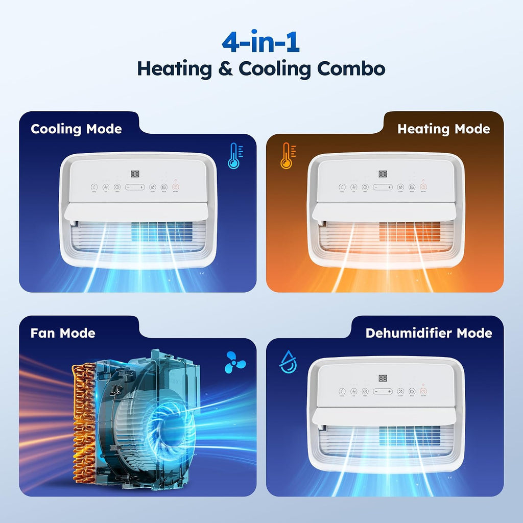 14,000 BTU Smart Air Conditioner with Heat, Auto-Evaporation Portable AC Unit with 4 Modes 3 Speeds/APP/Fast Cooling/Heating/Dehumidifier/Fan Mode/24Hrs Timer for Bedroom/Dorms/Office