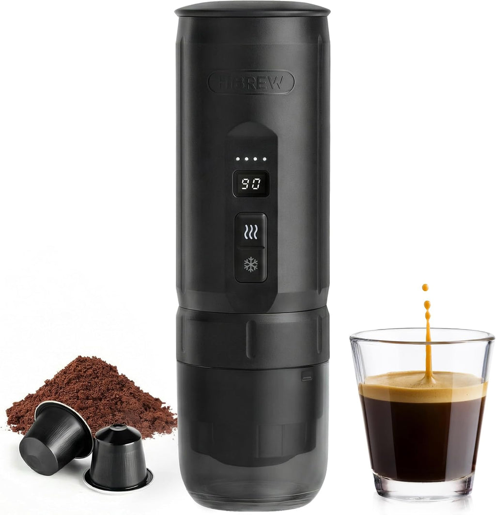 HIBREW H4C Classic - Portable Electric Espresso Machine, USB-C Rechargeable Coffee Maker with Removable Battery, Compatible with Ground Coffee & NS Capsules, Travel & Home(Black)