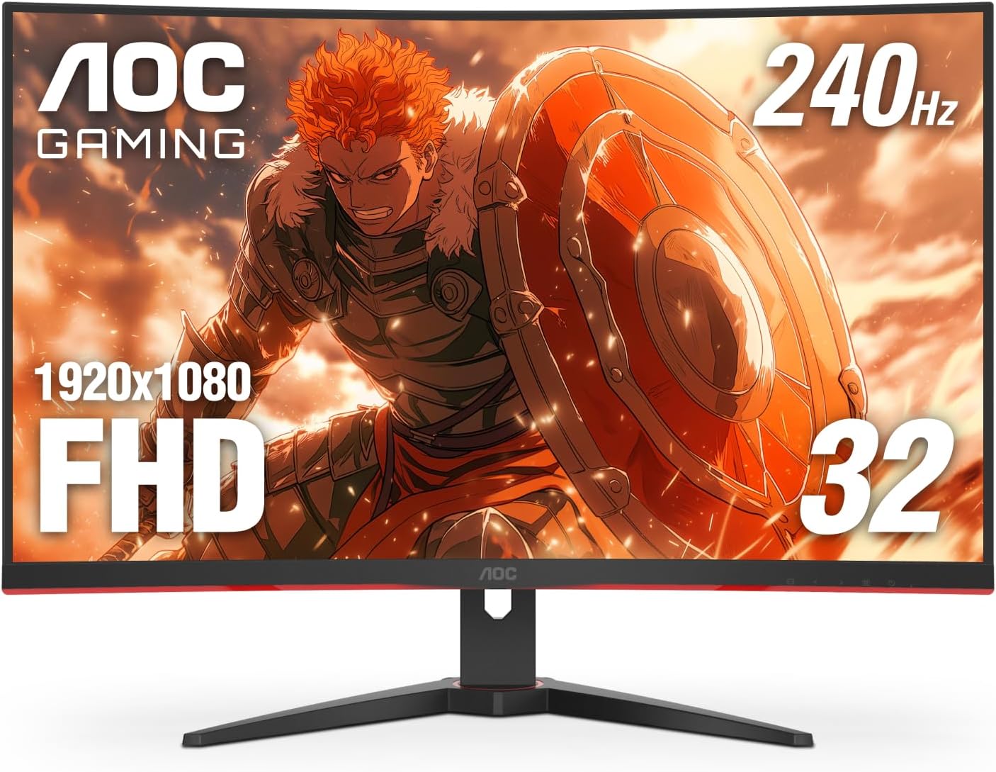 AOC C32G2ZE 32' Curved Frameless Gaming Monitor, Full HD 1920x1080, VA, 0.5ms 240Hz, AMD FreeSync Premium, DP/HDMI/VGA, VESA, 3-3-1 Re-Spawn Program, Xbox PS5 Switch,Black