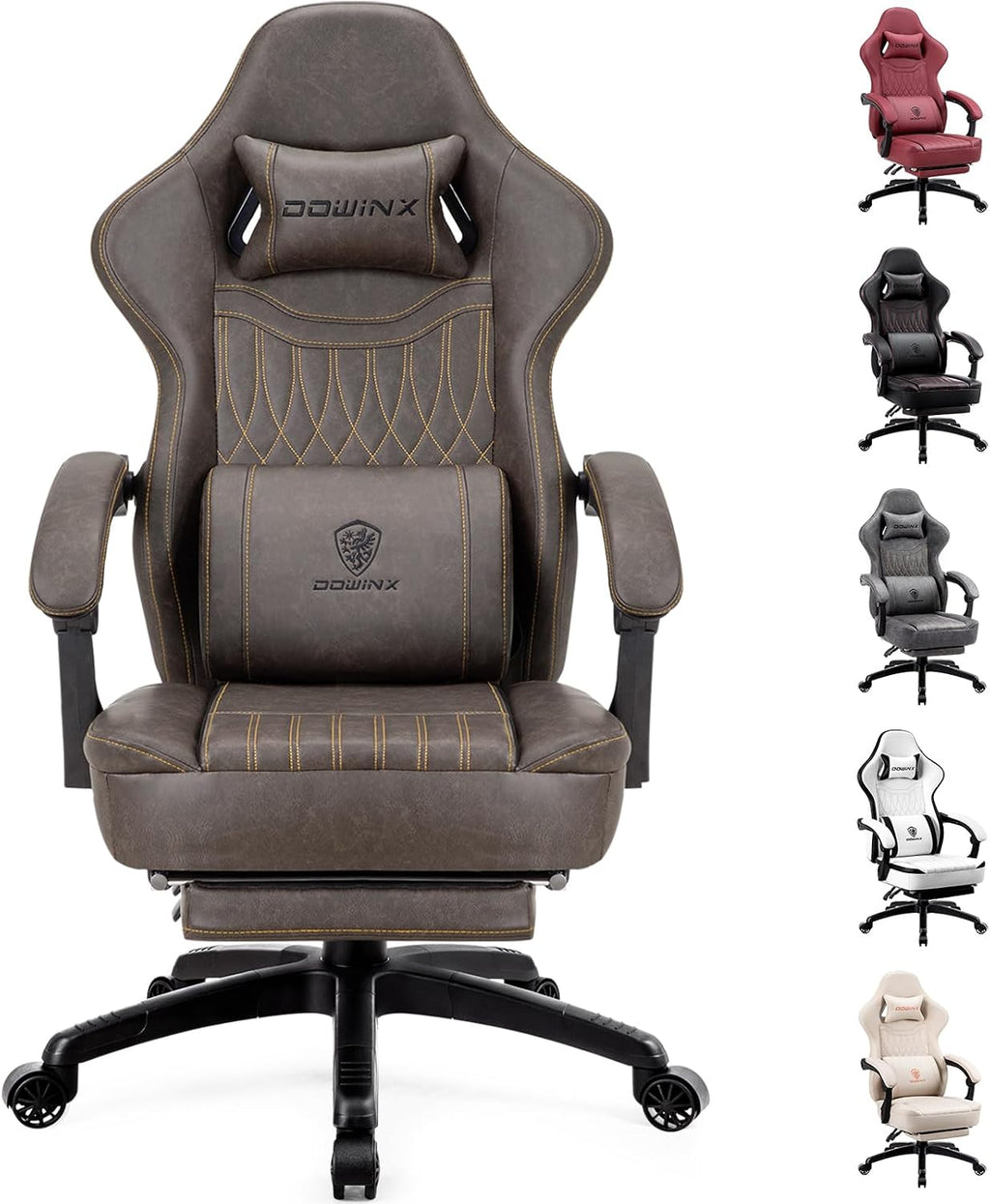 Dowinx Gaming Chair Breathable PU Leather Gamer Chair with Footrest Massage Lumbar Support, Big and Tall Ergonomic Reclining Computer Chair with Pocket Spring Cushion for Adults Teens (Brown)