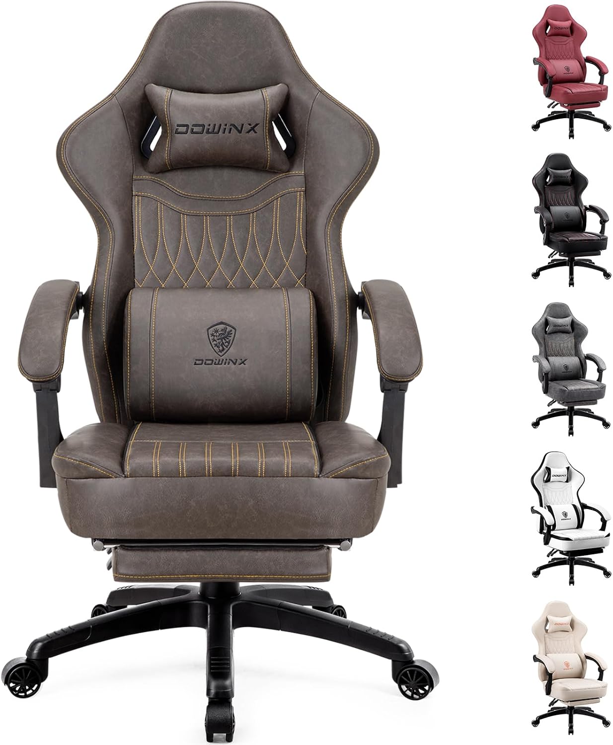 Dowinx Gaming Chair Breathable PU Leather Gamer Chair with Footrest Massage Lumbar Support, Big and Tall Ergonomic Reclining Computer Chair with Pocket Spring Cushion for Adults Teens (Brown)
