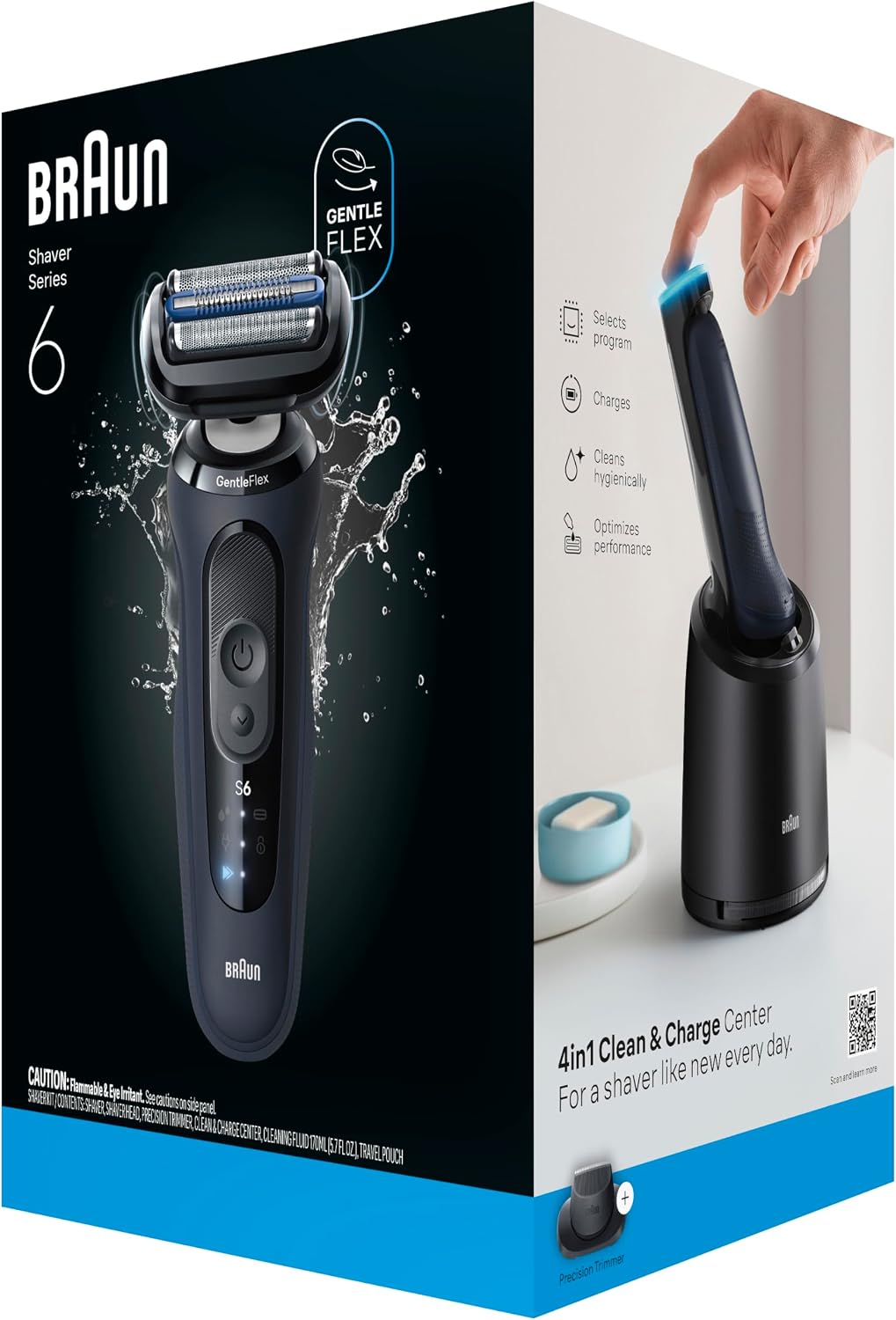 Braun Electric Razor for Men Series 6 with Precision Trimmer, Extra Shaver Head, 4-in-1 Clean & Charge Center, Travel Case, S6 6177ps