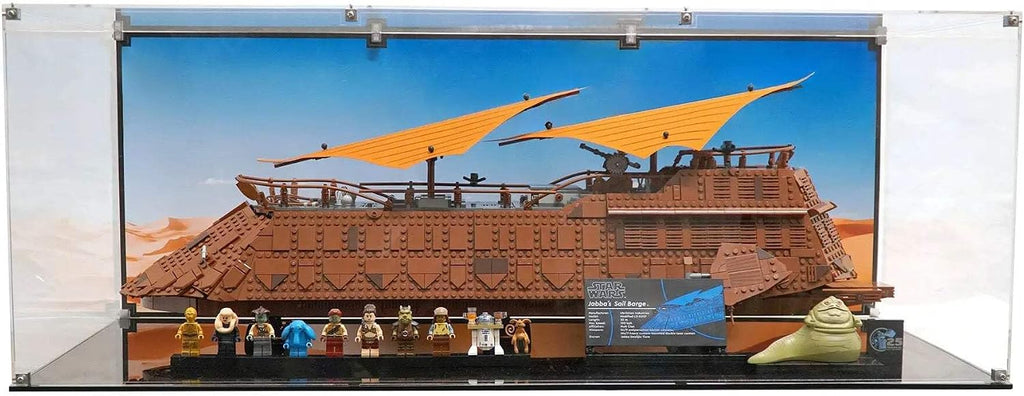 Display Case Compatible with Lego 75397 - Jabba's Sail Barge - Acrylic Dustproof Showcase with Pre-Printed Background - Set Not Included