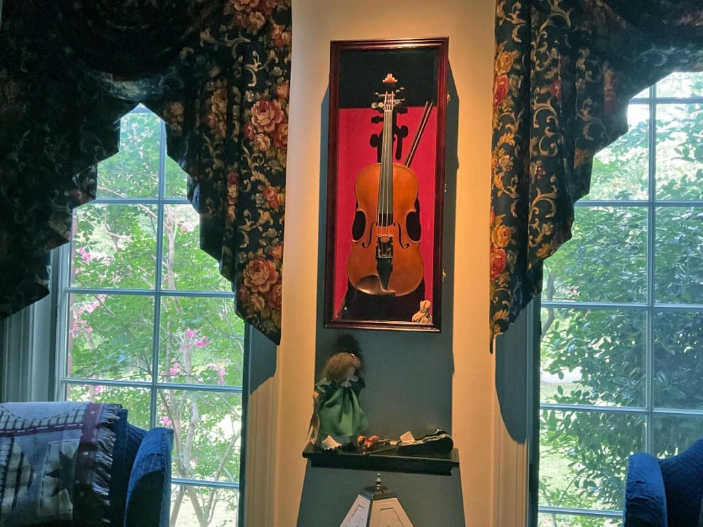 Violin Display Case Violin Case Hanger Stand 33' Height Mahogany Finish Frame fits Ukulele Fiddle Also