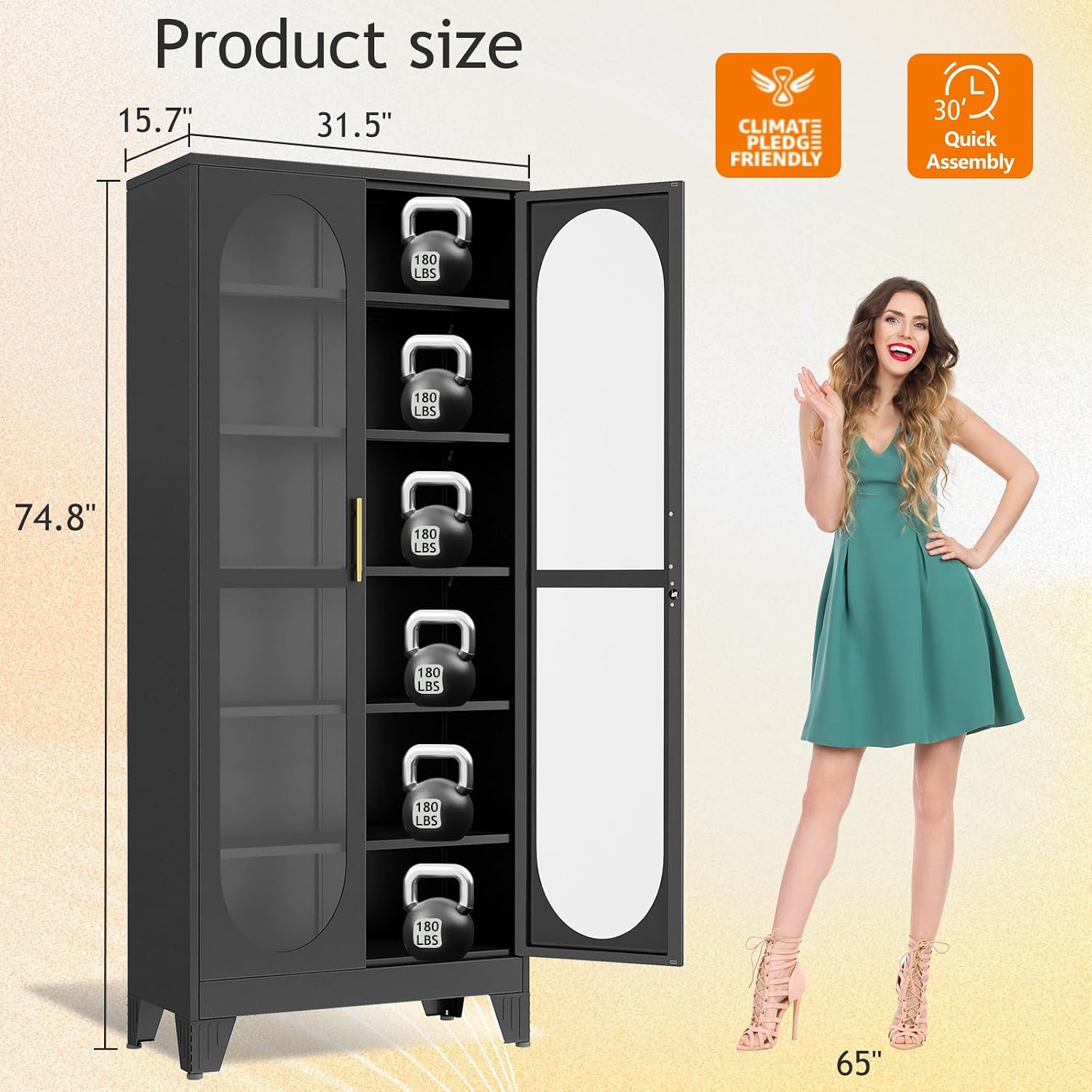 GAIOUS 74.8' Tall Metal Curio Cabinet, Display Cabinet with Glass Door, 6 Tier Liquor with 5 Adjustable Shelves, Locking Glass Display Case for Collectibles, Showcase Storage Cabinets, Black