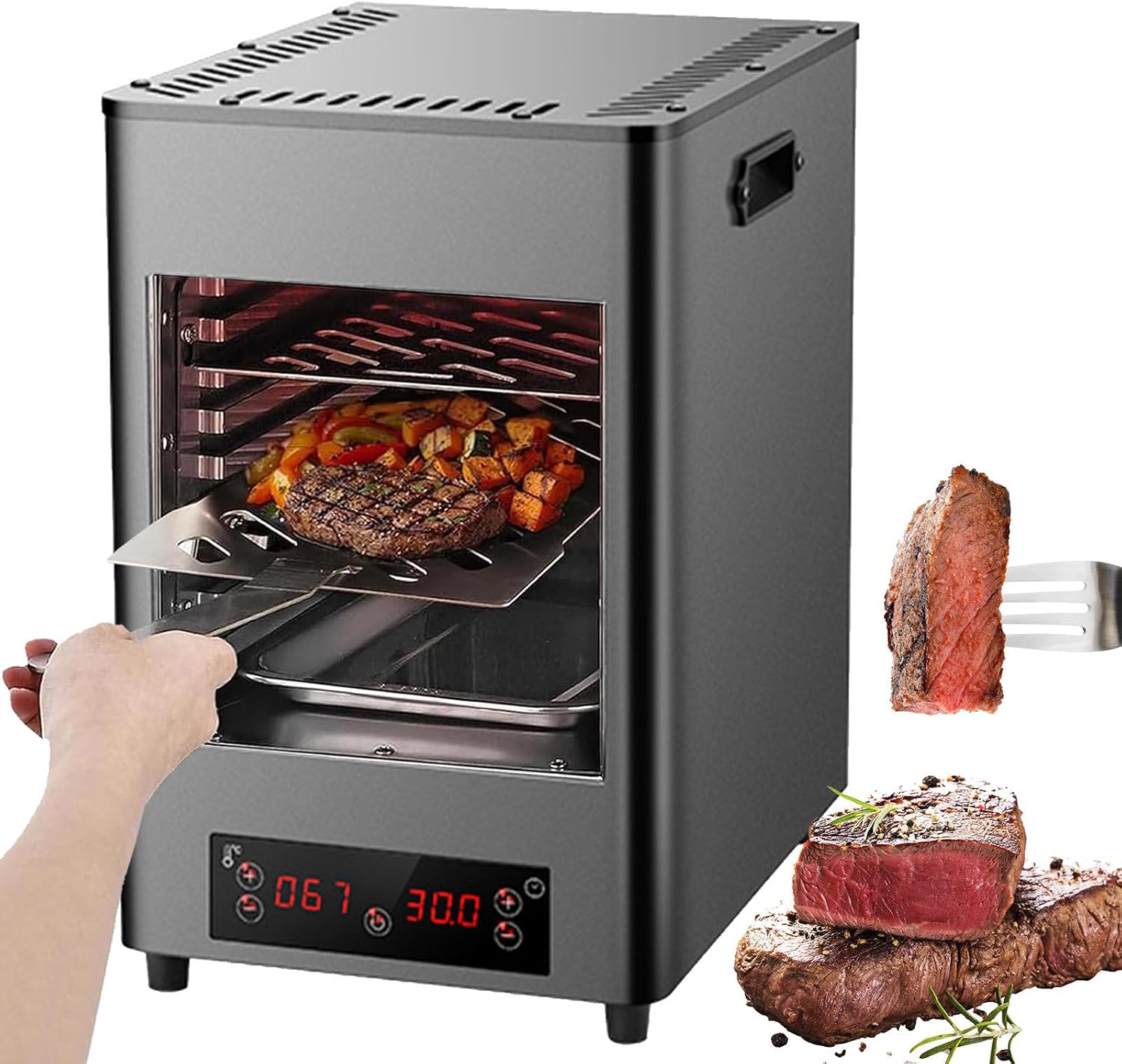 Commercial Indoor Steak Grill/Electric Steak Broiler - 30 Min Time/8 Gears Temperature Adjustable(100-800℃),8-Layer Portable Countertop (Grey)