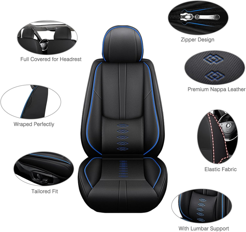 Leather Seat Covers for Lexus LS 460 2007-2017,Premium Car Seat Covers Full Set,Waterproof Car Seat Protectors with Airbag,Comfort Interior Cover Seats for Cars(Black+Blue)