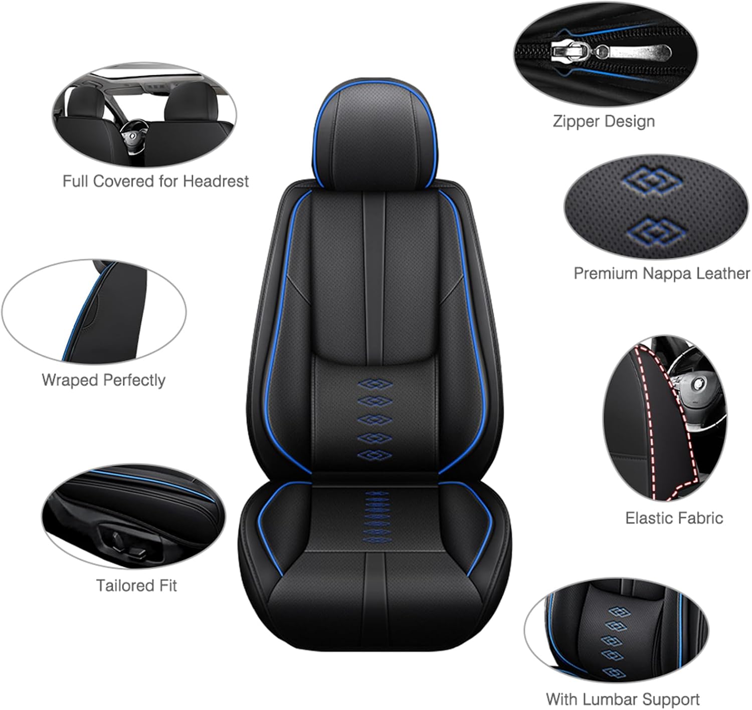Leather Seat Covers for Lexus LS 460 2007-2017,Premium Car Seat Covers Full Set,Waterproof Car Seat Protectors with Airbag,Comfort Interior Cover Seats for Cars(Black+Blue)