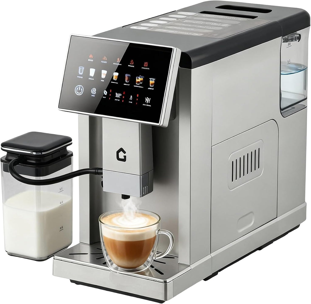 3rd-Gen Espresso Coffee Maker with Milk Frother - Removable Brewer/Grinder, Adjustable Coarseness/Flavor, 3-Level Coffee/Milk Volume, Detachable Milk Tank for Home Baristas, Silver Spray Paint