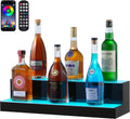 VEVOR LED Lighted Liquor Bottle Display, 2 Tiers 24 Inch Commercial Illuminated Home Bar Shelf, 2 Steps Whiskey Rack Stand, Acrylic Drink Shelves with RF Remote & App Control, and Multicolor Light