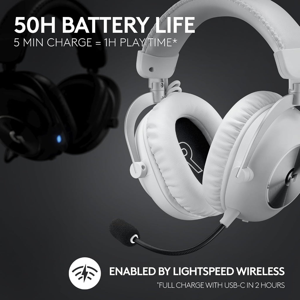 Logitech G PRO X 2 Lightspeed Wireless Gaming Headset, Detachable Boom Mic, 50mm Graphene Drivers, DTS:X Headphone 2.0—7.1 Surround, Bluetooth/USB/3.5mm Aux, for PC, PS5, PS4, Nintendo Switch - White