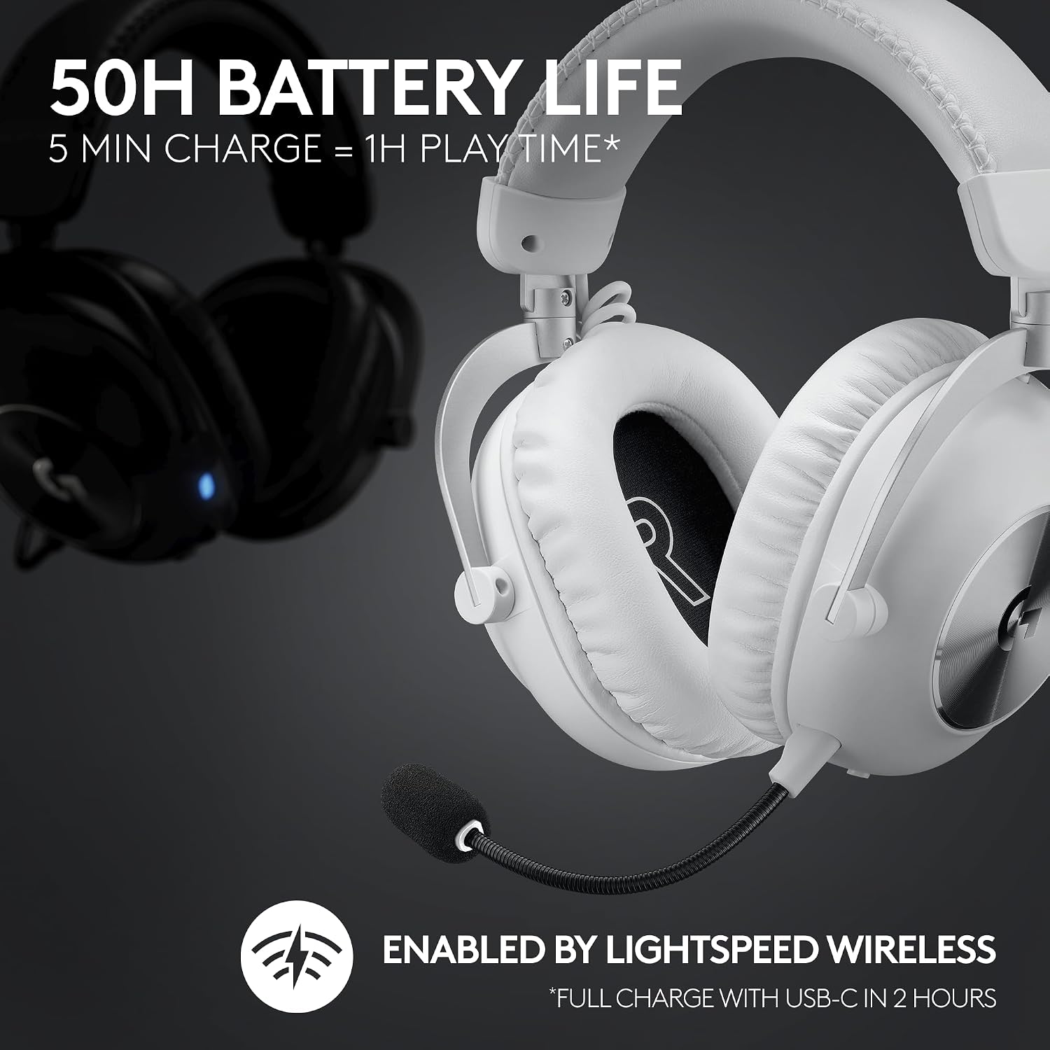 Logitech G PRO X 2 Lightspeed Wireless Gaming Headset, Detachable Boom Mic, 50mm Graphene Drivers, DTS:X Headphone 2.0—7.1 Surround, Bluetooth/USB/3.5mm Aux, for PC, PS5, PS4, Nintendo Switch - White