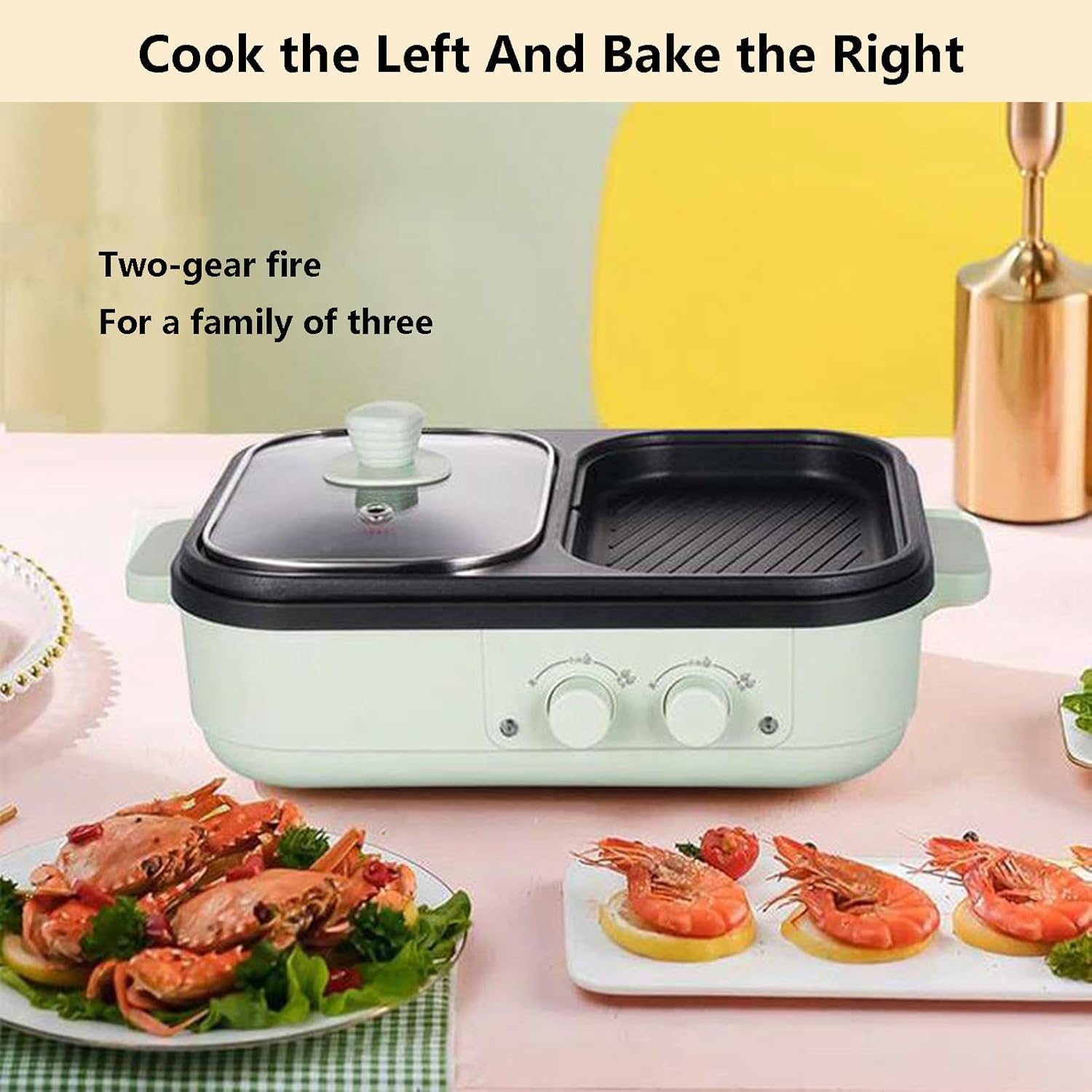 Electric BBQ Pot Frying Pan | Electric Contact Grills with Dual Disc | Nonstick Multi-Cookers for Indoor and Outdoor Barbecue | Toughened Glass Cover | Easy to Cooking and Clean,white