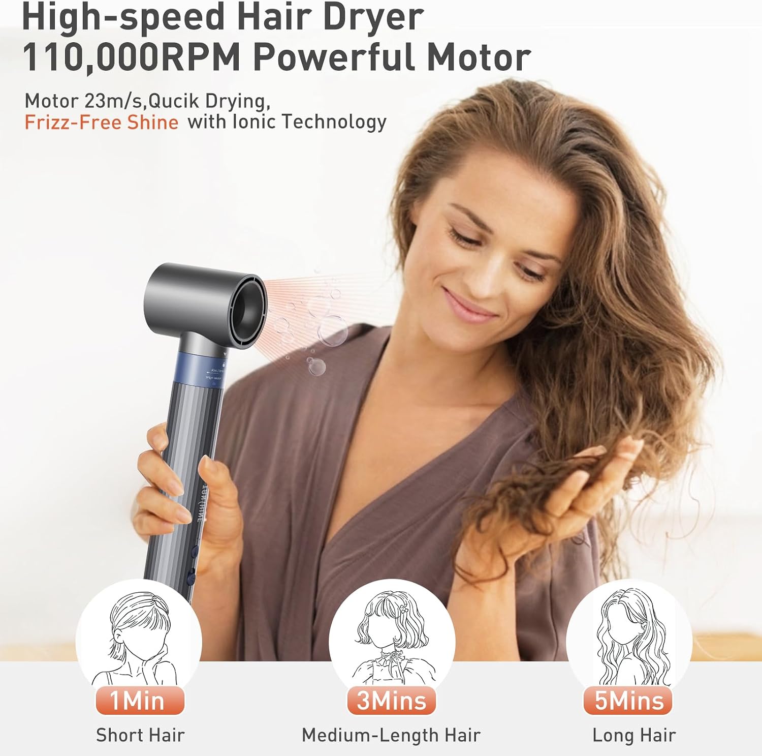 TANSHINE Blow Dryer Brush Set,Hair Dryer Brush with 110,000 RPM High-Speed Negative Ionic Hair Dryer,5 in 1 Hot Air Styler, Blow Dryer for Fast Drying Curling Volumizing Straightening Styling