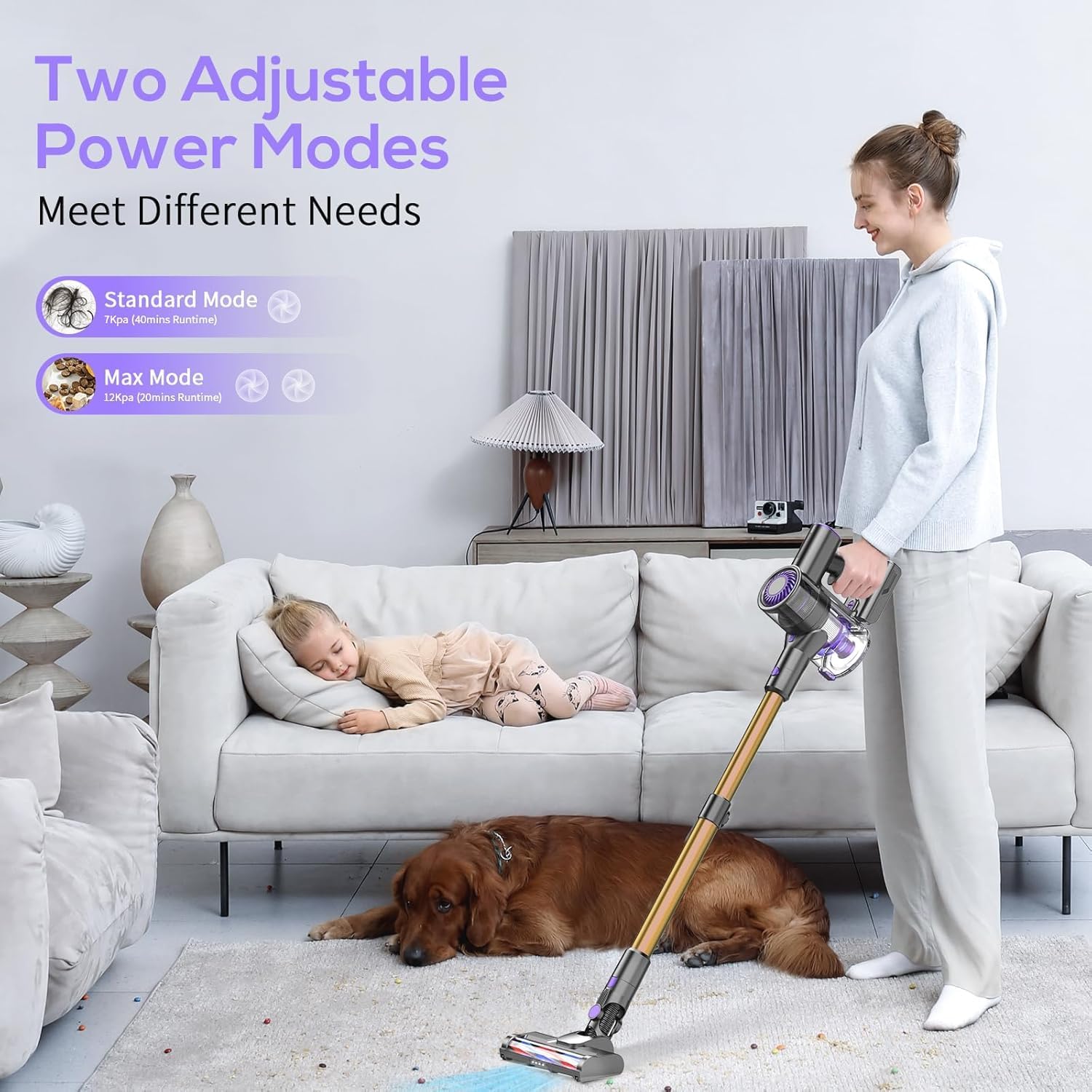 MBTTODF Cordless Vacuum Cleaner,Self-Standing Vacuum Cleaners for Home,Powerful Suction Stick Vacuum Cordless Rechargeable with LED Touch Screen Lightweight Vacuum for Pet Hair Carpet