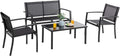 Vongrasig 4 Pieces Patio Furniture Sets,Outdoor Patio Conversation Sets with Glass Coffee Table, Small Porch Balcony Furniture, Patio Table and Chairs Set for Garden, Backyard (Black)