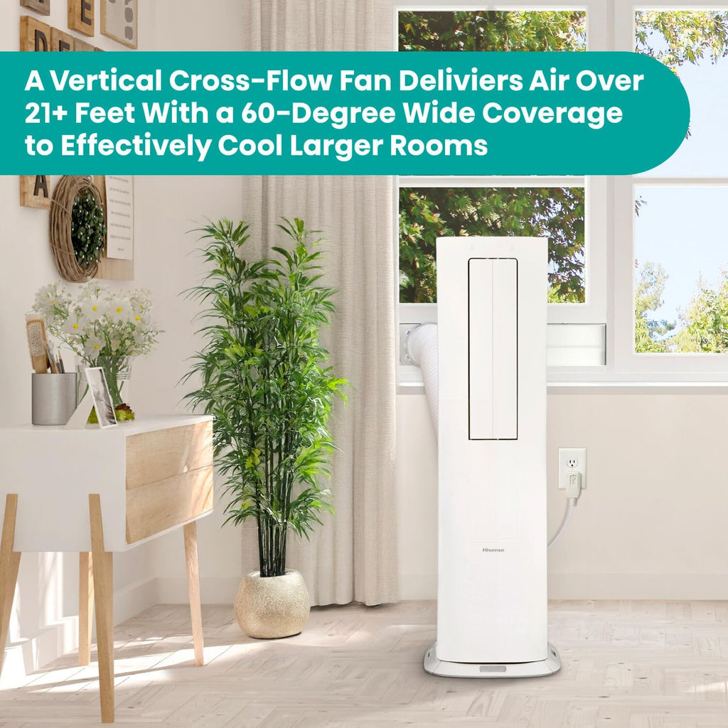 Hisense 8,000 BTU Portable Inverter Air Conditioner with Dehumidifier, Quiet Operation & Dual Hose Design, AC Heater Combo Unit for Room in White