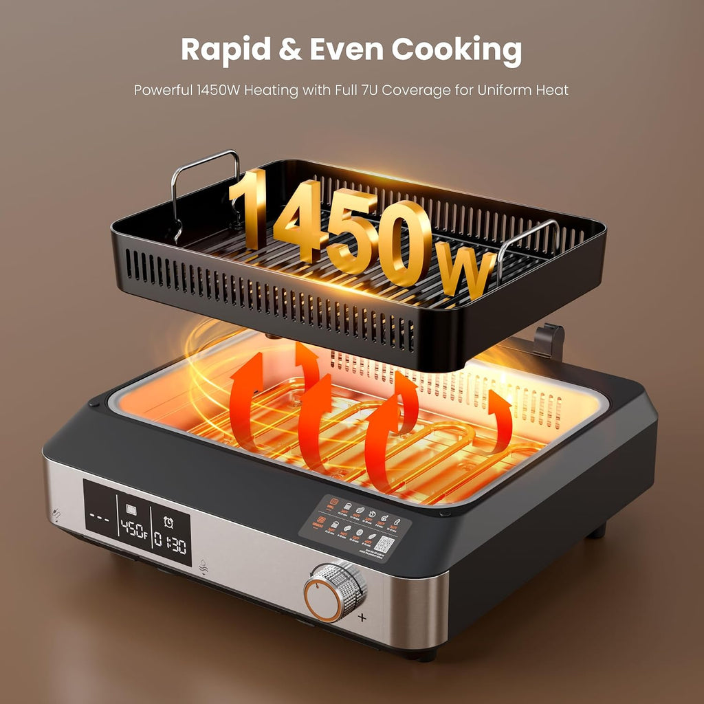 Kismile 2-in-1 Griddle and Indoor Grill,Electric Smokeless Grill with Temperature Probe,Temperature Control & display screen,for Indoor Steaks,Family Cooking(Black)