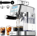 AMZCHEF Espresso Machine with Upgraded Automatic Milk Frother, 20 Bar Cappuccino Machines with LCD Display for Home Gifts, Latte Coffee Maker with Dual Wall & Filters, Sliver