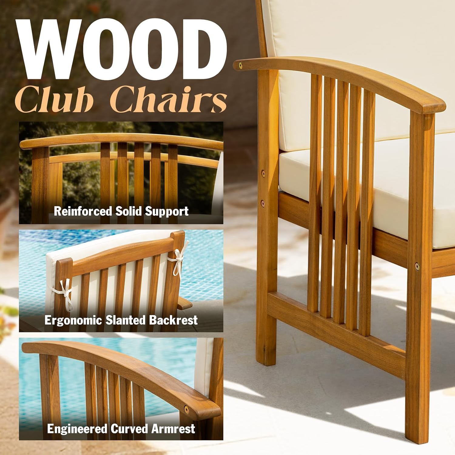 Idzo Wood Club Chairs Set 2 with End Table