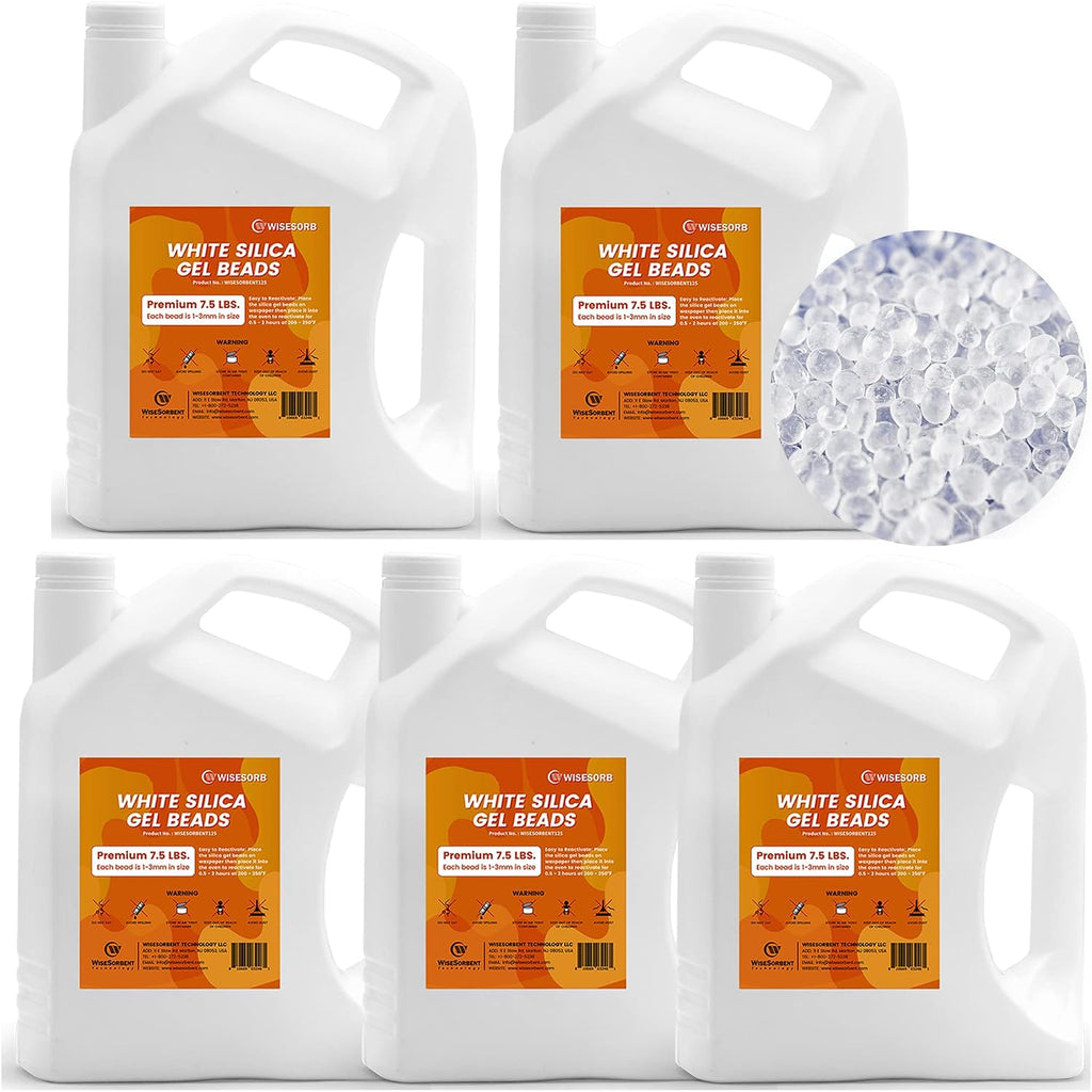 Wisesorb 37.5LBS Pure White Silica Gel Desiccant Beads, 1-3mm Reusable Silica Beads, Moisture Absorber
