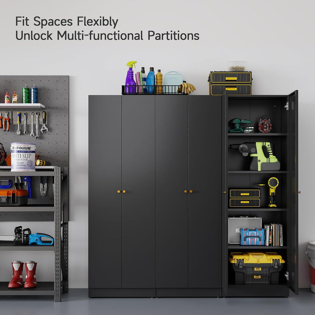 Metal Storage Cabinet with Doors, Black Bookshelf with Adjustable Shelves, Garage Storage Cabinet, 5 Tier File Cabinets, Tall Bookshelf Enclosed Bookcase for Home Office, Living Room, Library
