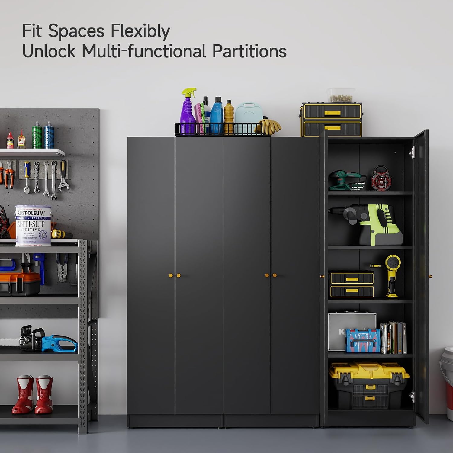 Metal Storage Cabinet with Doors, Black Bookshelf with Adjustable Shelves, Garage Storage Cabinet, 5 Tier File Cabinets, Tall Bookshelf Enclosed Bookcase for Home Office, Living Room, Library