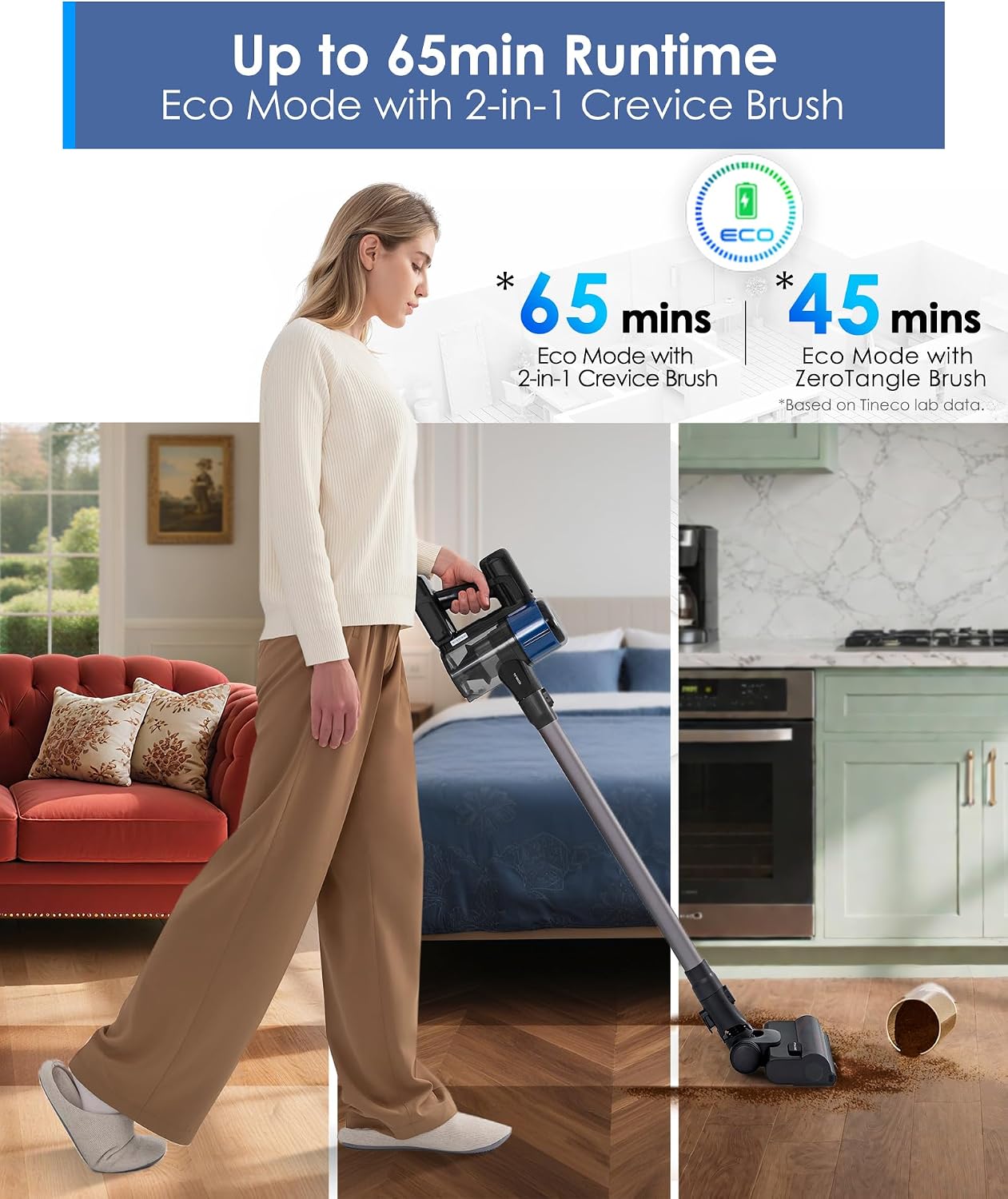 Tineco Pure ONE S30 Cordless Vacuum Cleaner, 150AW Powerful Suction, Zero Tangle Brush, Up to 65min Runtime, Stick Vacuum Cleaner for Pet Hair, Carpet & Hard Floor
